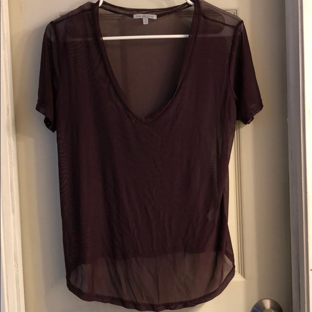 See through purple shirt